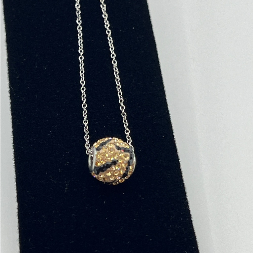 Zebra Sterling Silver Crystals Necklace Round Charm 18 Inch Vintage